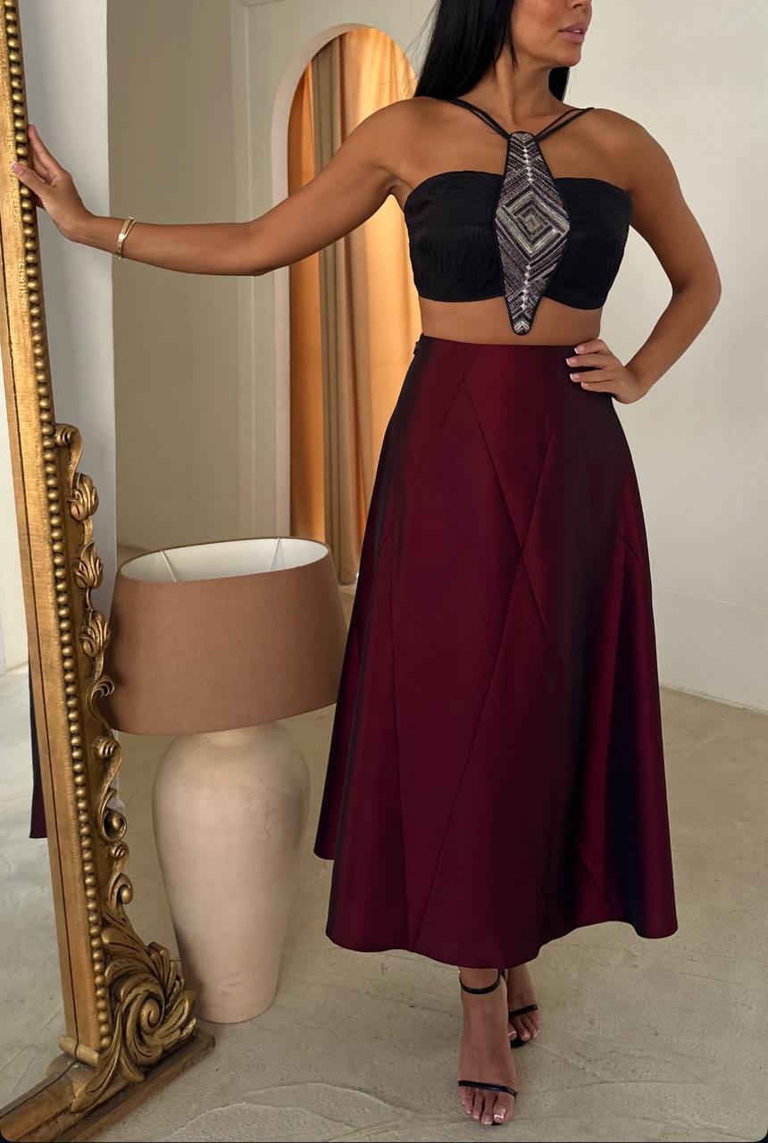 Red Wine Taffeta Skirt