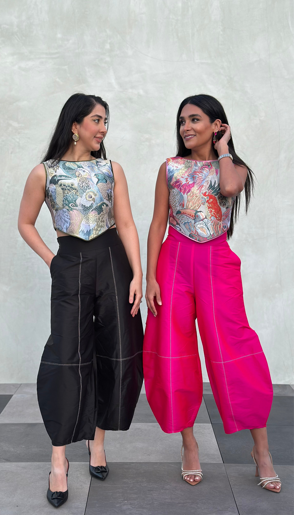 Magenta & Black Taffeta Pants