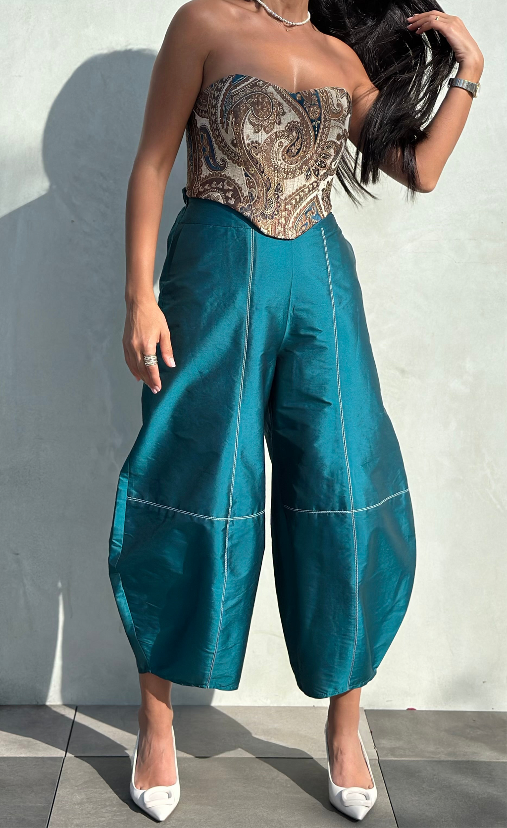 Peacock Green Taffeta Pants