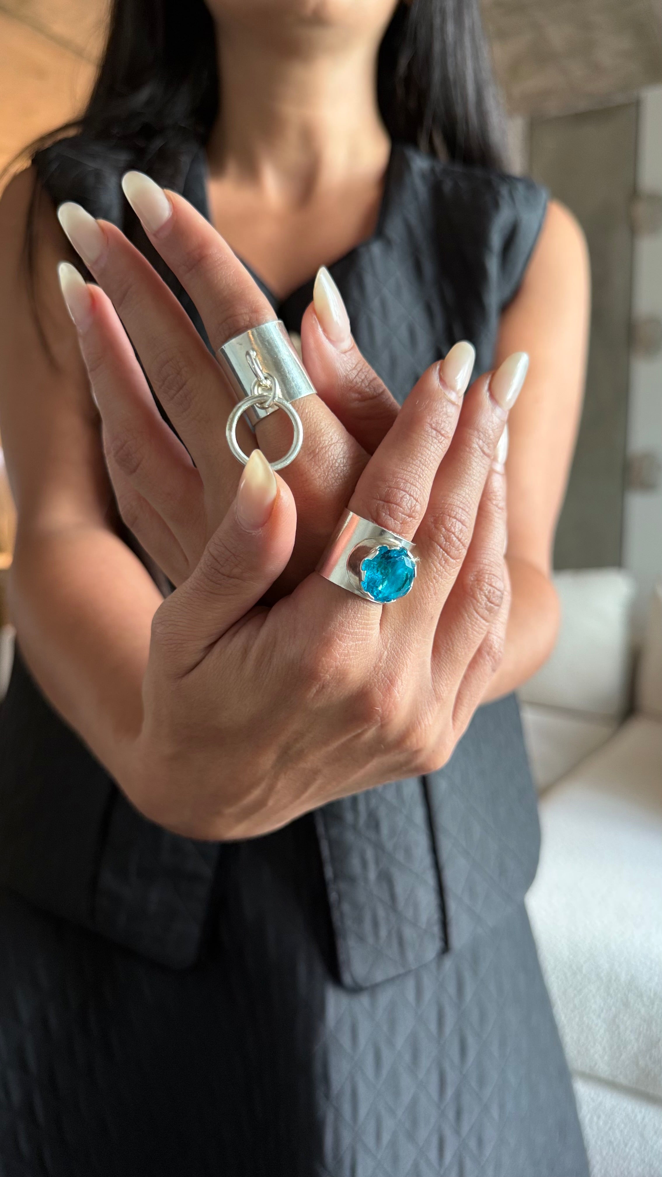 Minimalist Blue stone Silver Ring #6