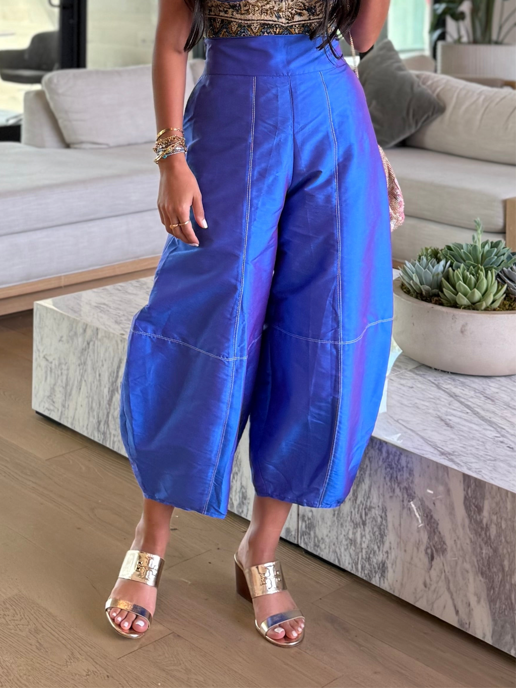 Cobalt Purple Taffeta Pants