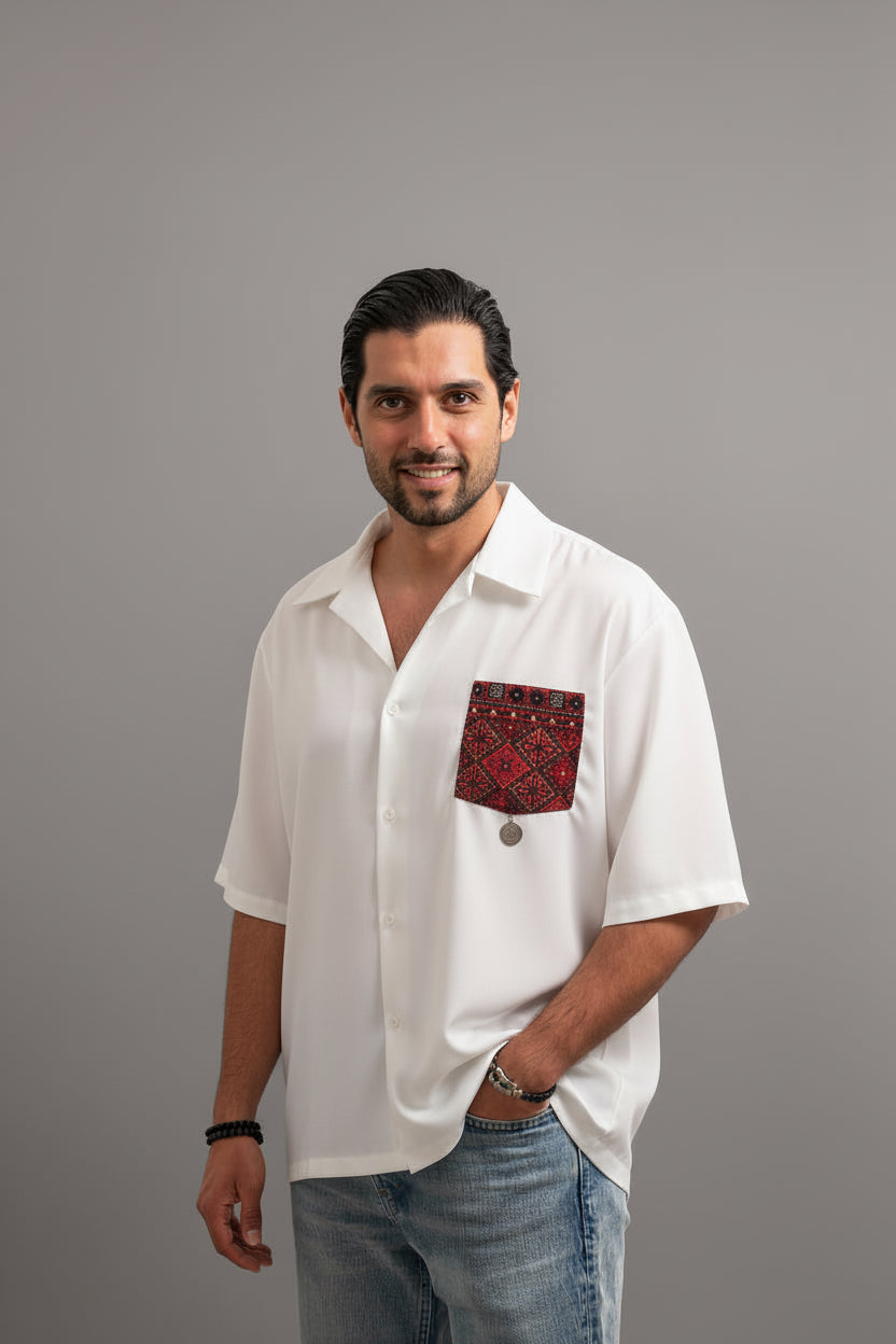 Men’s One-Size All-Season Cuban collar shirt (white)