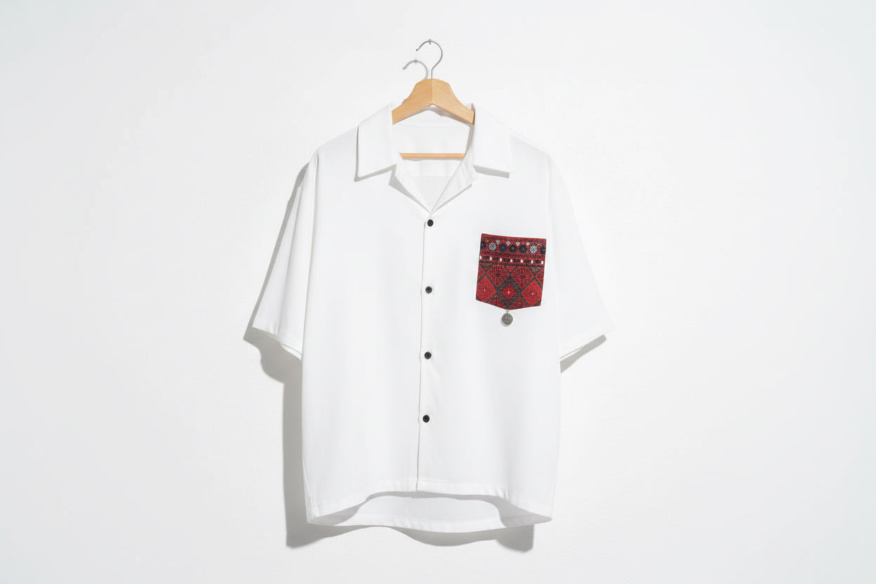 Men’s One-Size All-Season Cuban collar shirt (white)