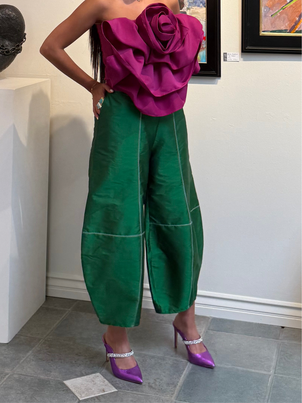 Green Taffeta  Pants