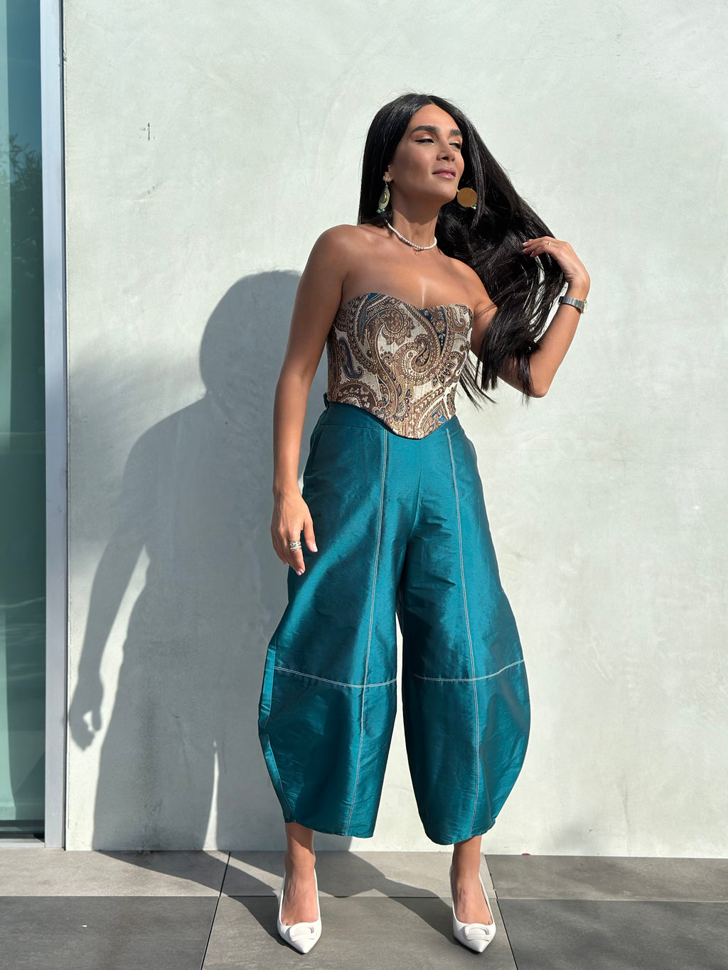 Peacock Green Taffeta Pants