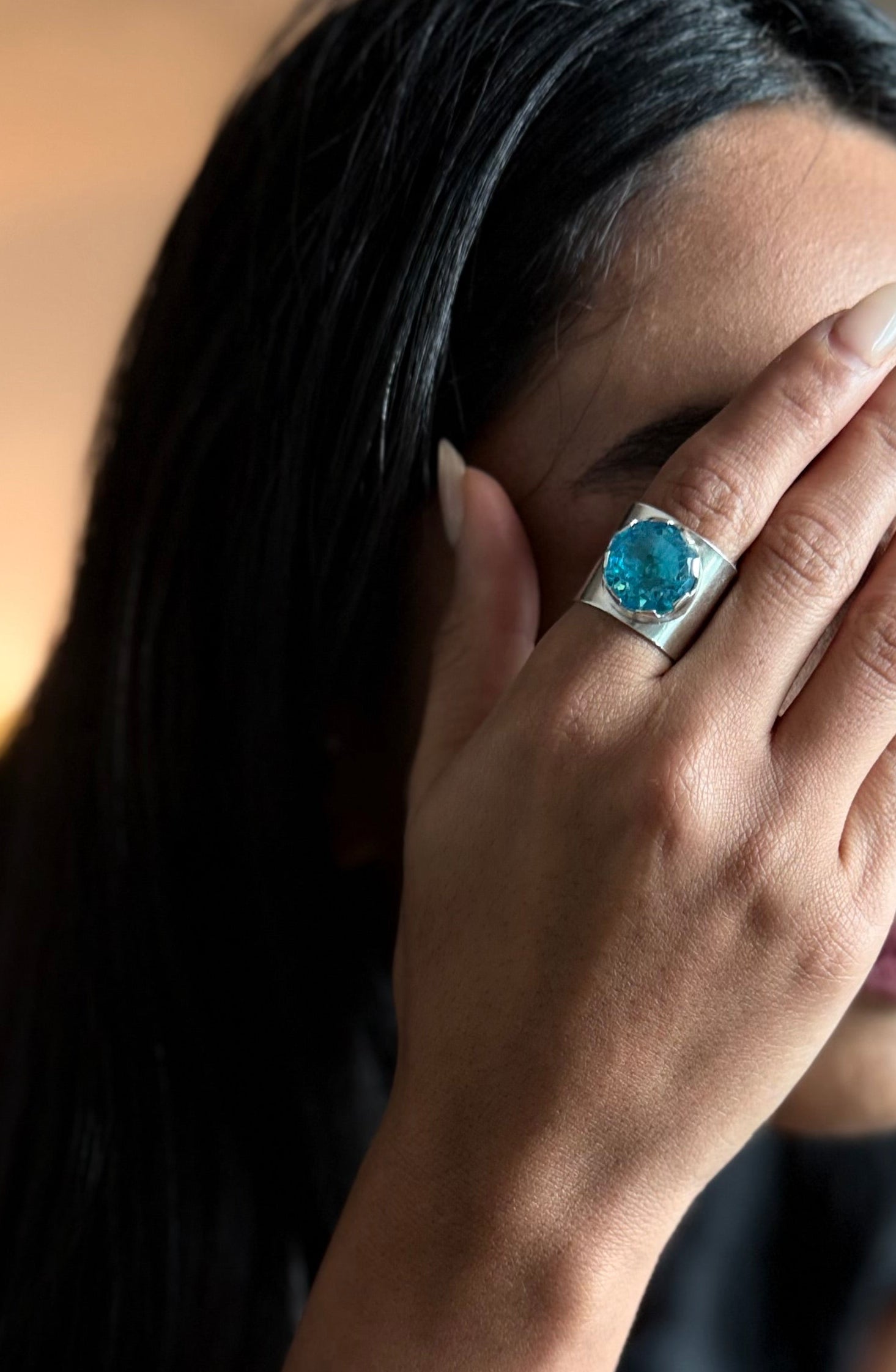Minimalist Blue stone Silver Ring #6
