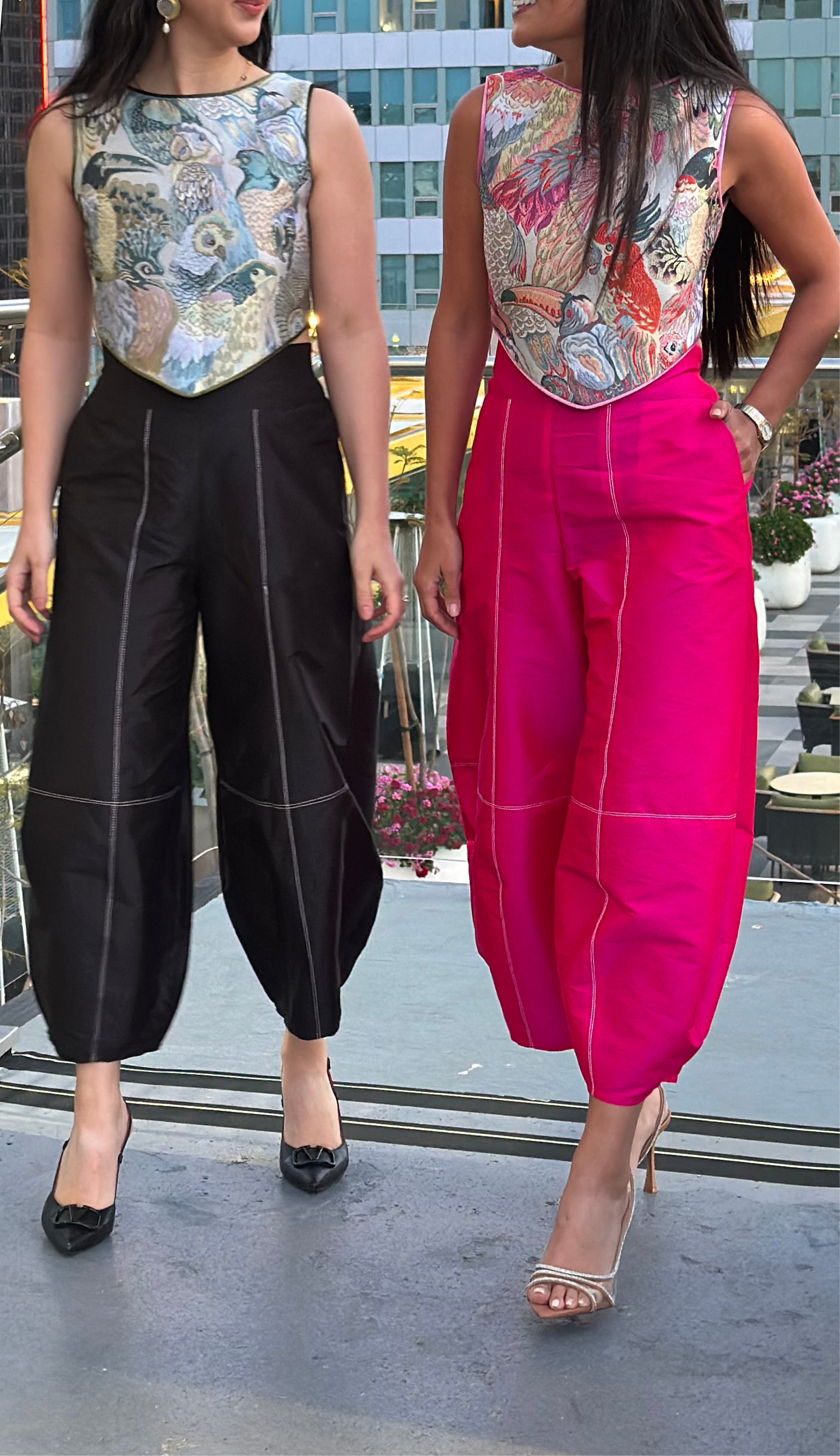 Magenta & Black Taffeta Pants